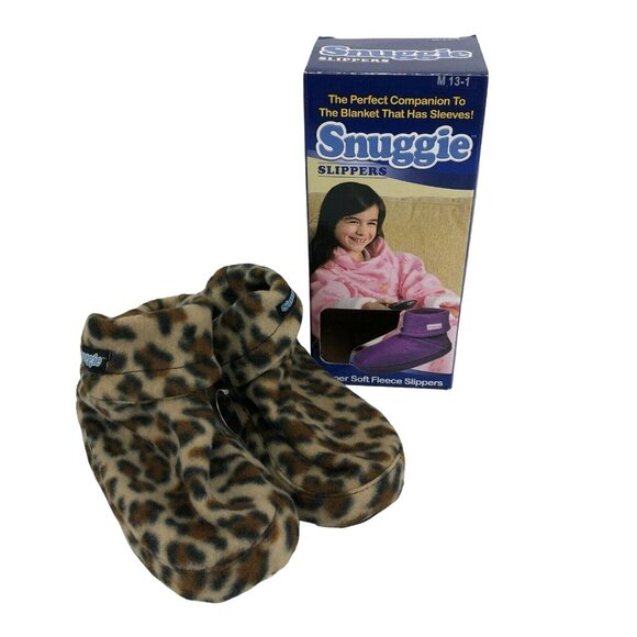 Snuggie Leopard Print Fleece Slippers M 13-1 Soft Cozy Indoor Footwear Plush - Picture 1 of 8